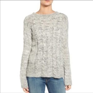 Pam & Gela crew neck cable knit sweater zip back